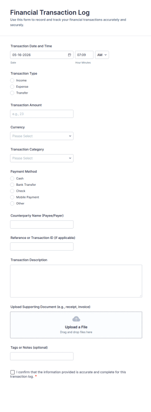 Financial Transaction Log Form Template
