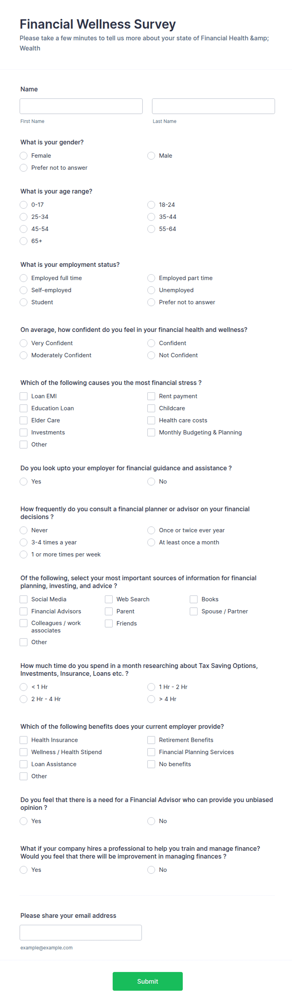 Financial Wellness Questionnaire.pdf Financial Wellness Survey Form Template | Jotform