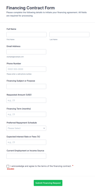Financing Contract Form Template