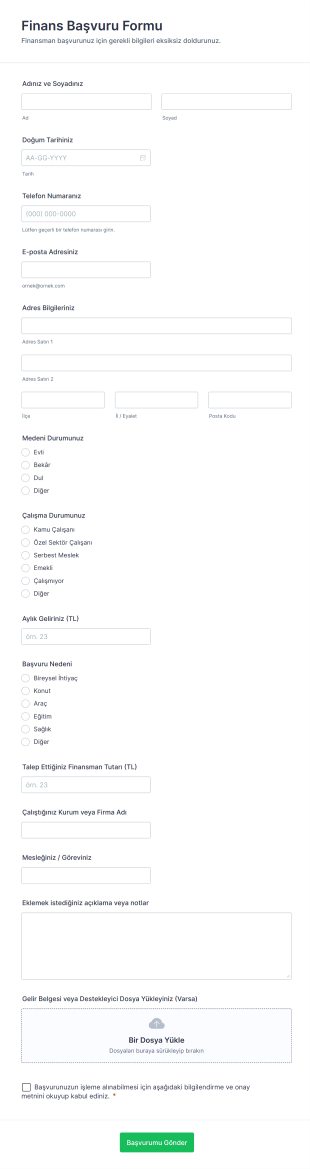 Finans Başvuru Form Template