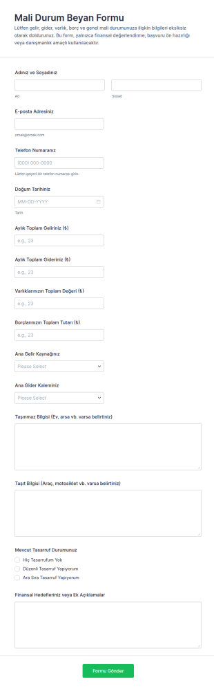 Finansal Beyanname Form Şablonu
