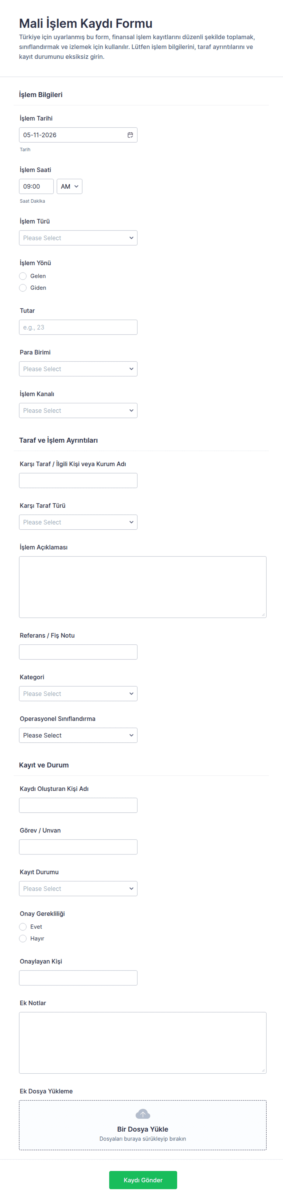 Finansal İşlem Günlüğü Form Şablonu | Jotform