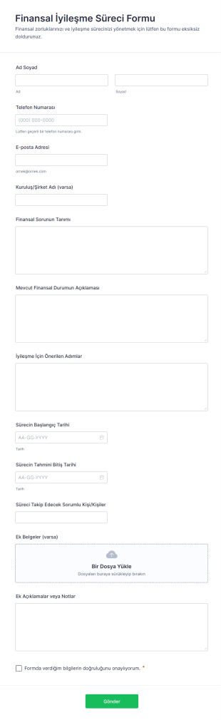 Finansal İyileşme Süreci Form Şablonu