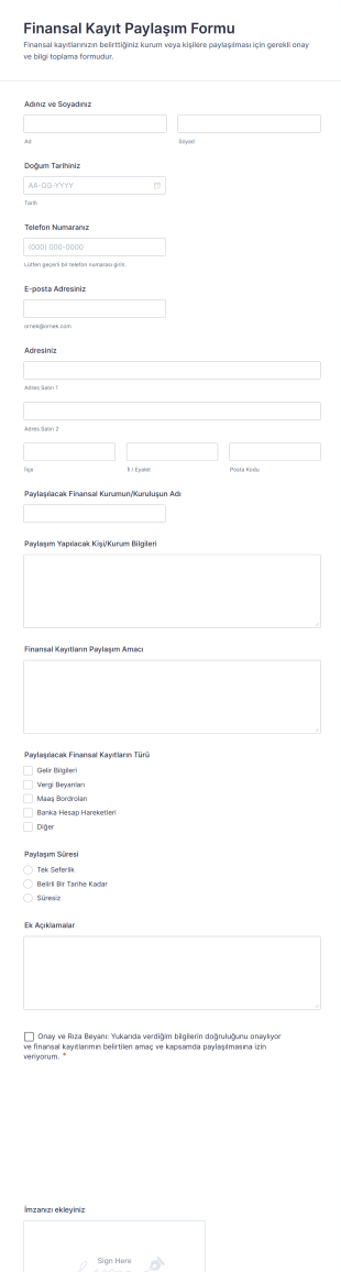 Finansal Kayıt Paylaşım Form Şablonu
