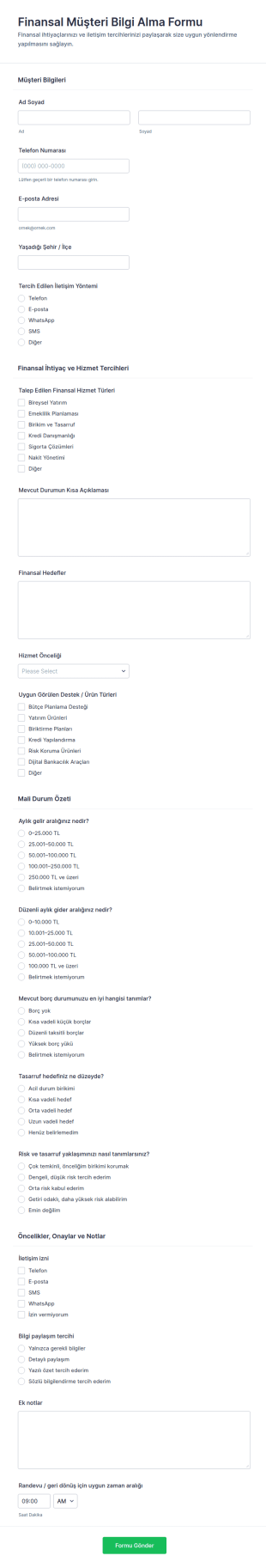 Finansal Müşteri Kabul Form Şablonu