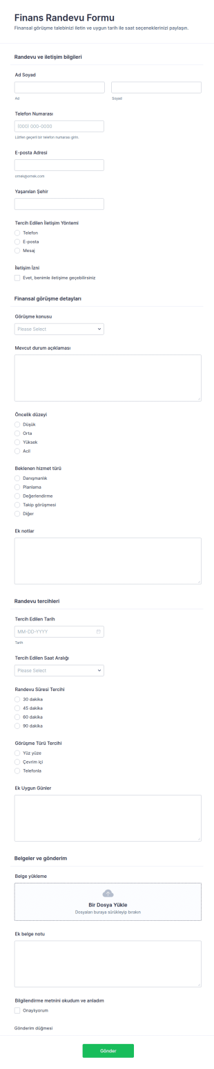 Finansal Randevu Planlama Form Şablonu