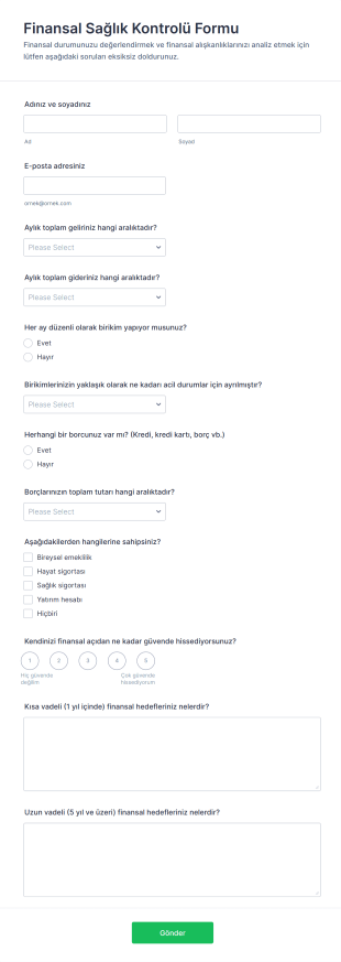 Finansal Sağlık Kontrolü Form Şablonu