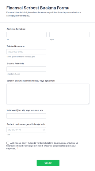 Finansal Serbest Bırakma Form Şablonu