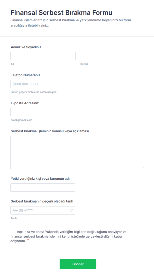 Finansal Serbest Bırakma Form Şablonu