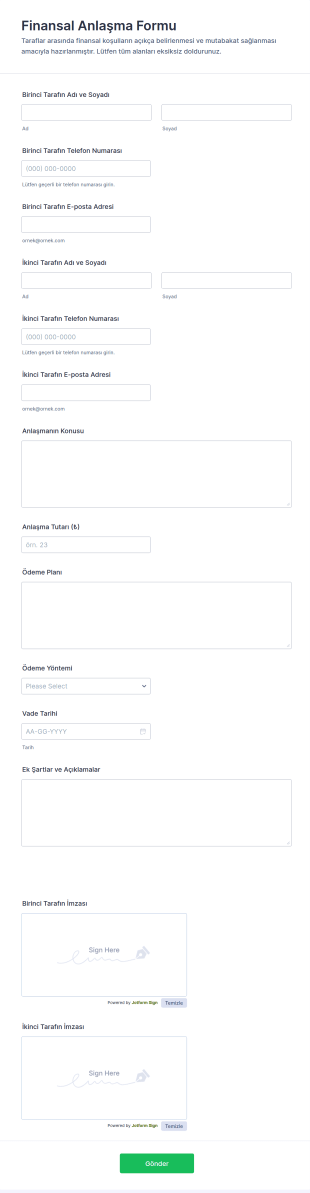 Finansal Sözleşme Form Şablonu