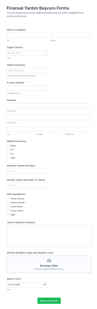 Finansal Yardım Başvuru Form Şablonu