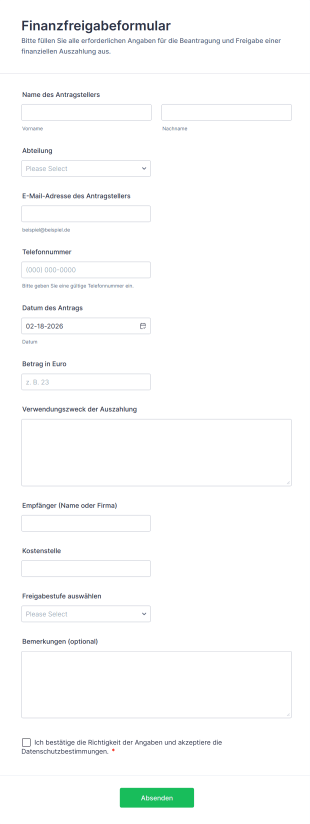 Finanzfreigabeformular