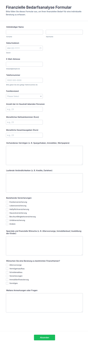 Finanzielle Bedarfsanalyse Formular