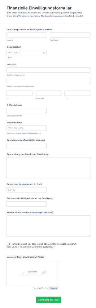 Finanzielle Einwilligungsformular