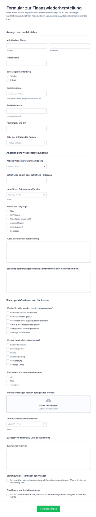 Finanzielle Wiederherstellungsprozess Umfrage