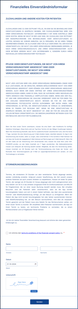 Finanzielles Einverständnisformular Form Template