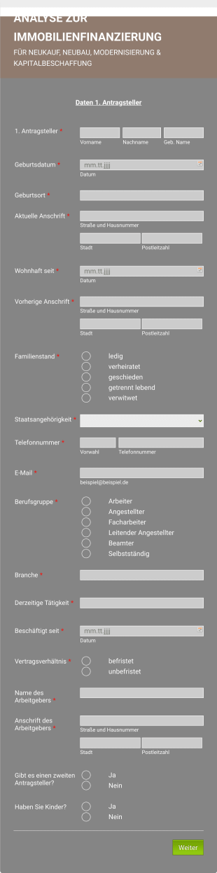 Finanzierungsanfrage Form Template