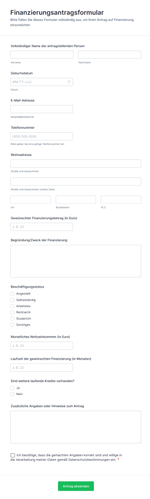 Finanzierungsantragsformular