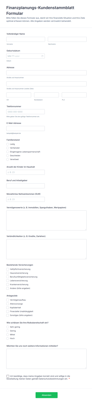 Finanzplanungs Kundenstammblatt Formular