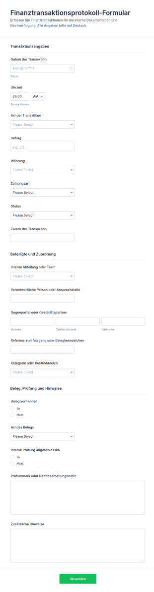 Finanztransaktionsprotokoll Formular