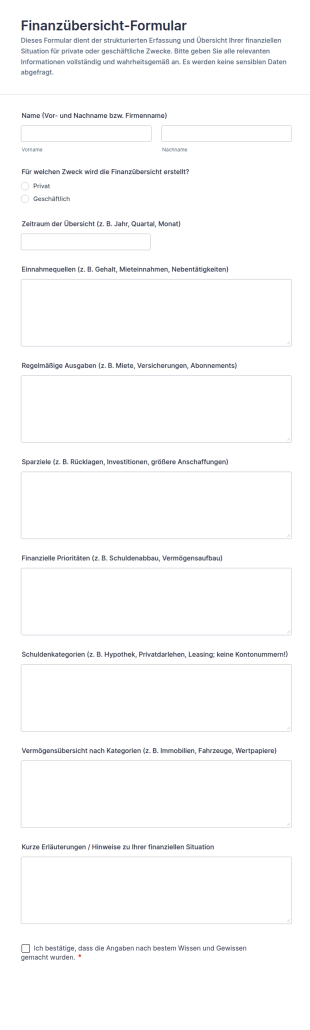 Finanzübersicht Formular