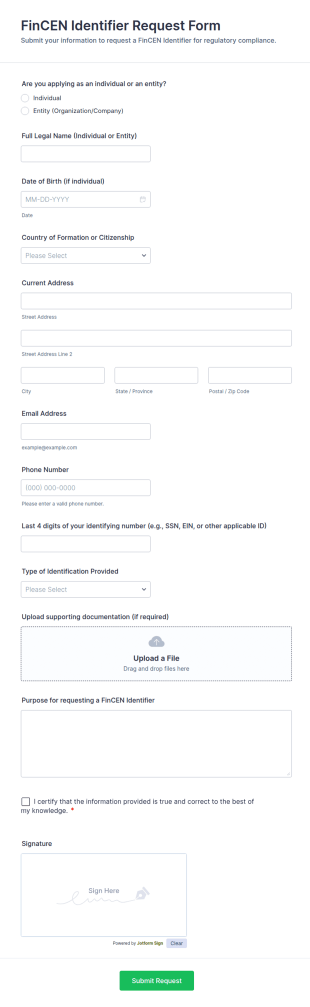 FinCEN Identifier Request Form Template