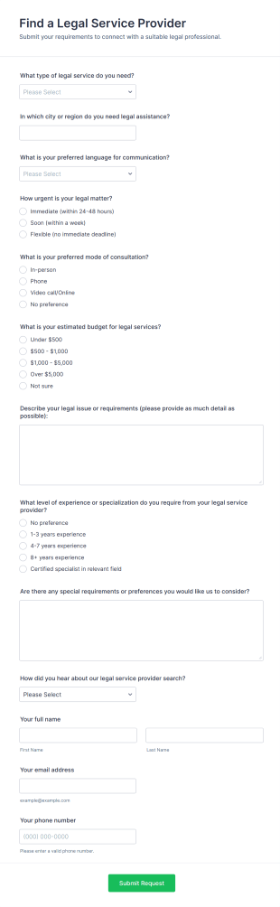 Find A Legal Service Provider Form Template
