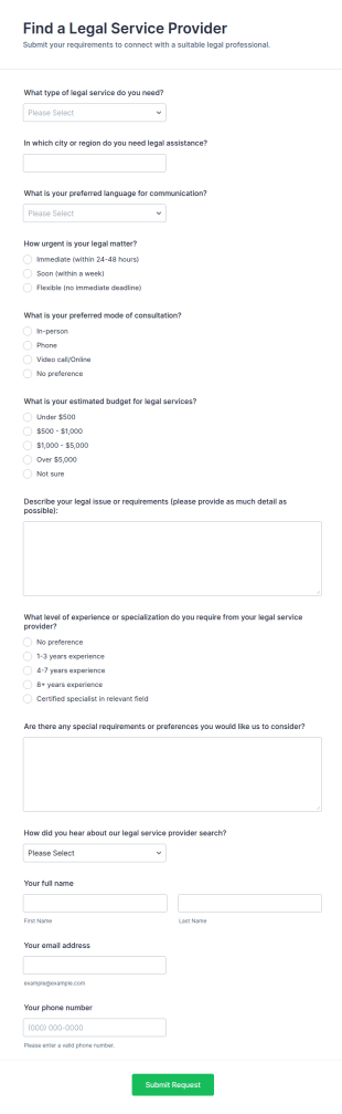 Legal Service Provider Finder Form Template