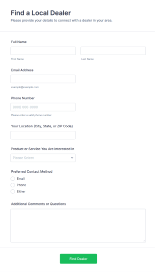Find A Local Dealer Form Template