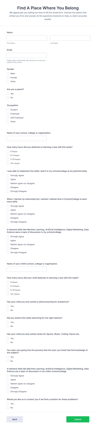 Student Learning Experience Questionnaire Form Template