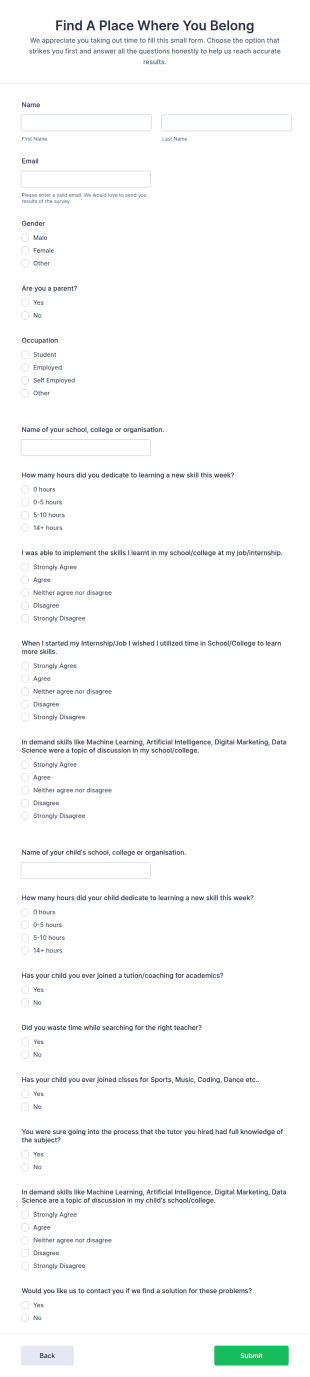 Student Learning Experience Questionnaire Form Template