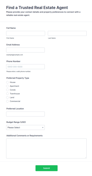 Find A Trusted Real Estate Agent Form Template