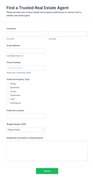 Find A Trusted Real Estate Agent Form Template