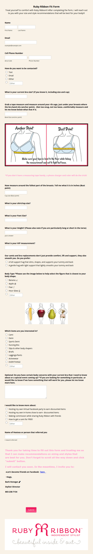 Find MY FIT Ruby Ribbon Personal SizingStyle Questionnaire Form Template