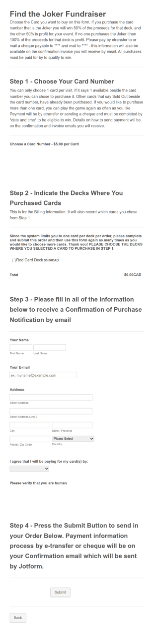 Find The Joker 5050 Fundraiser 1 Deck Of Cards Form Template