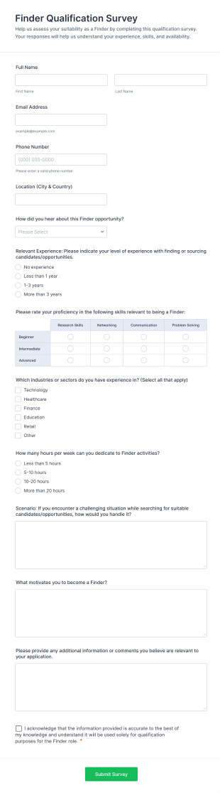 Finder Qualification Survey Form Template