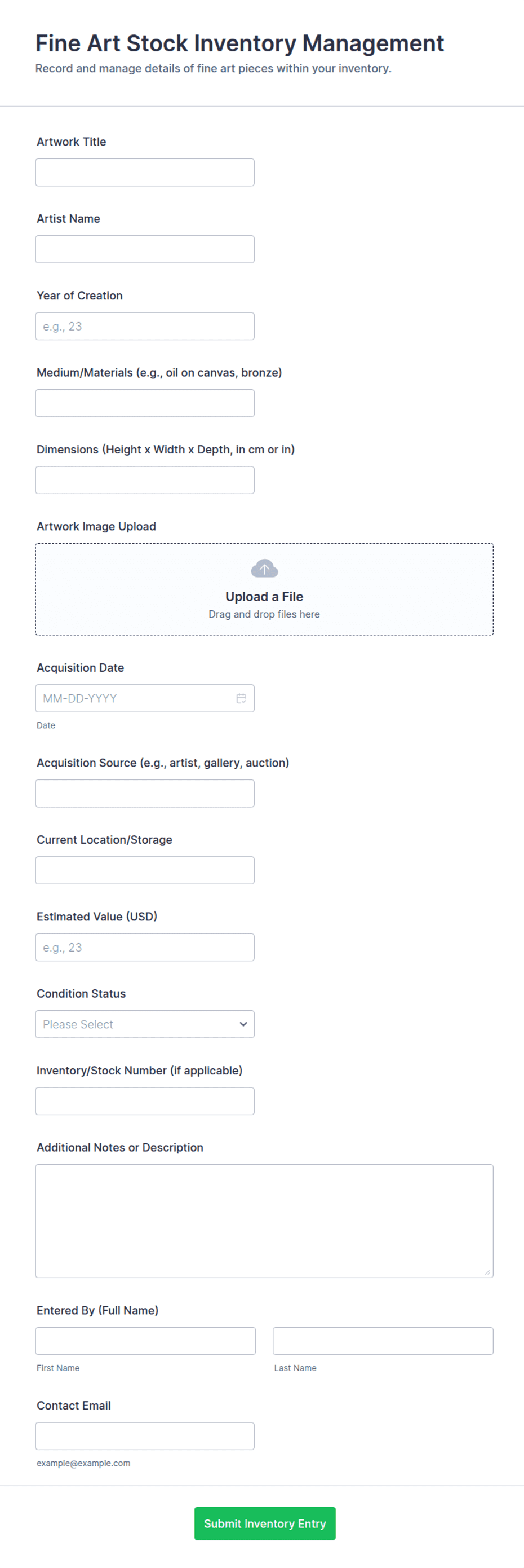 Fine Art Stock Inventory Management Form Template | Jotform