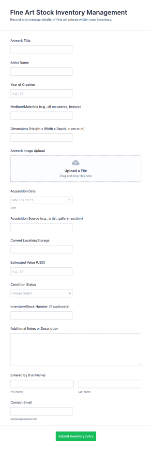 Fine Art Stock Inventory Management Form Template