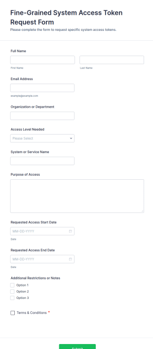 Fine Grained System Access Token Request Form Template