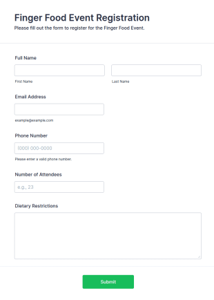 Finger Food Event Registration Form Template