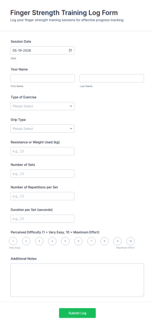Finger Strength Training Log Form Template