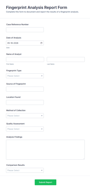 Fingerprint Analysis Report Form Template
