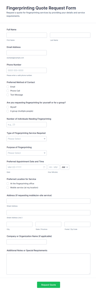 Fingerprinting Quote Request Form Template