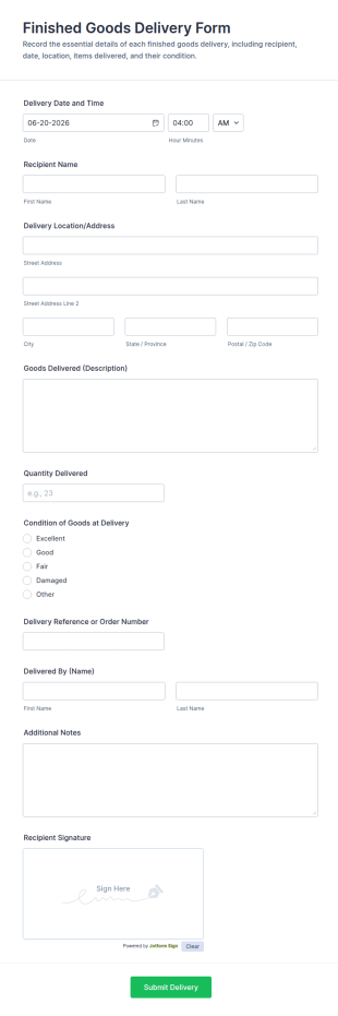 Finished Goods Delivery Form Template