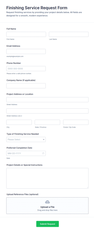 Finishing Service Request Form Template
