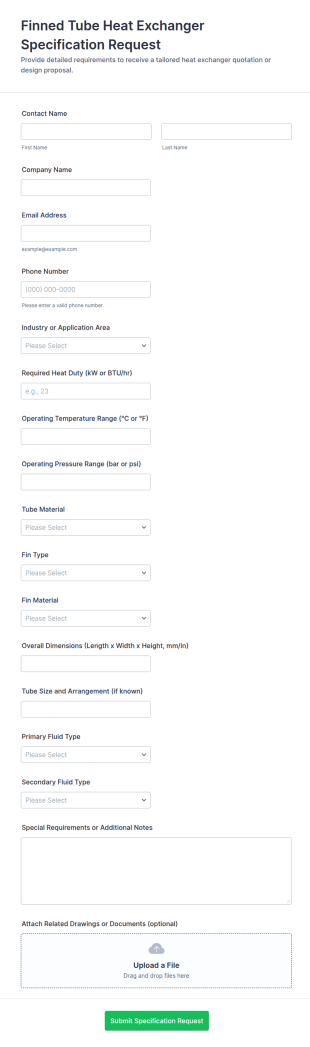 Finned Tube Heat Exchanger Specification Request Form Template