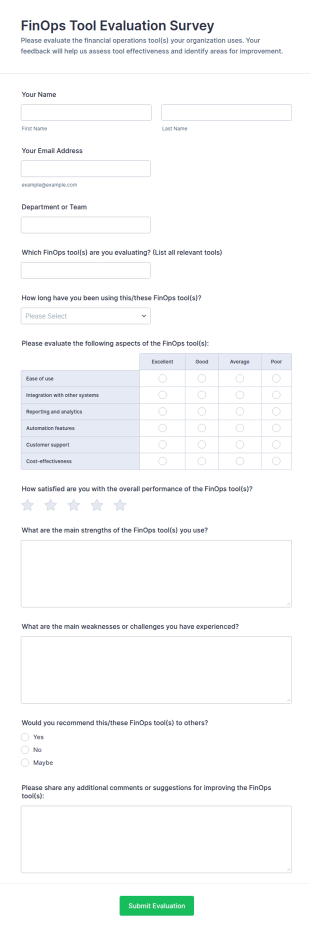 FinOps Tool Evaluation Survey Form Template