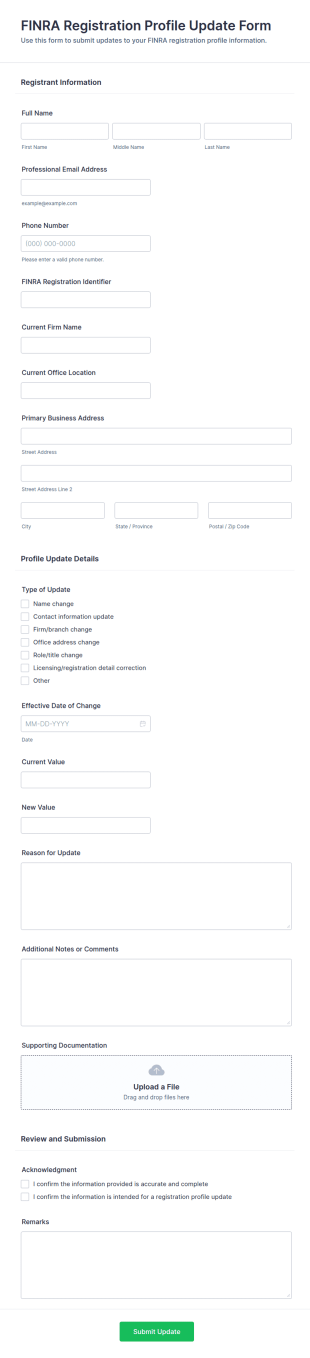 FINRA Registration Profile Update Form Template