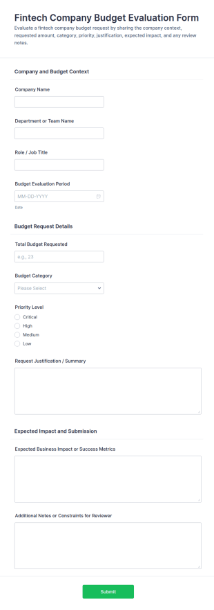 Fintech Company Budget Evaluation Form Template