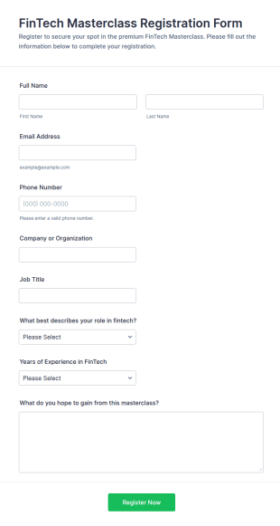 FinTech Masterclass Registration Form Template